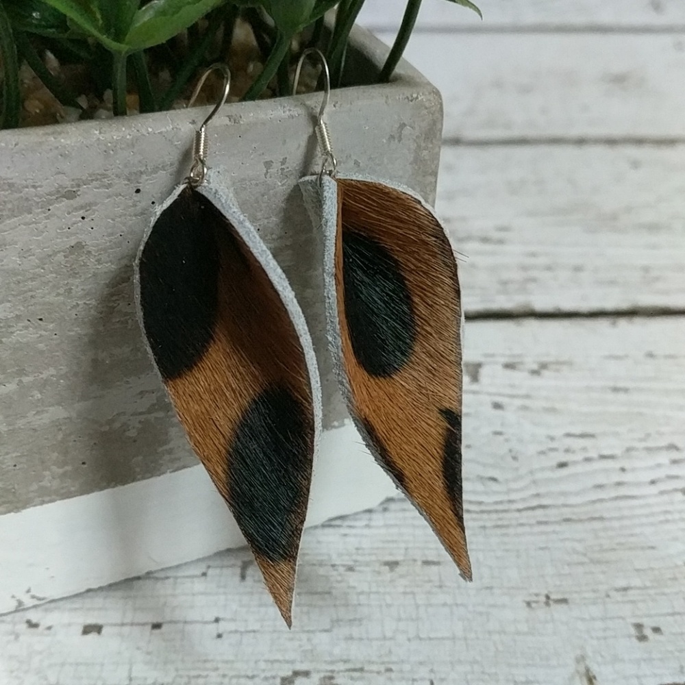 Geniune Brown & Black Leather earrings